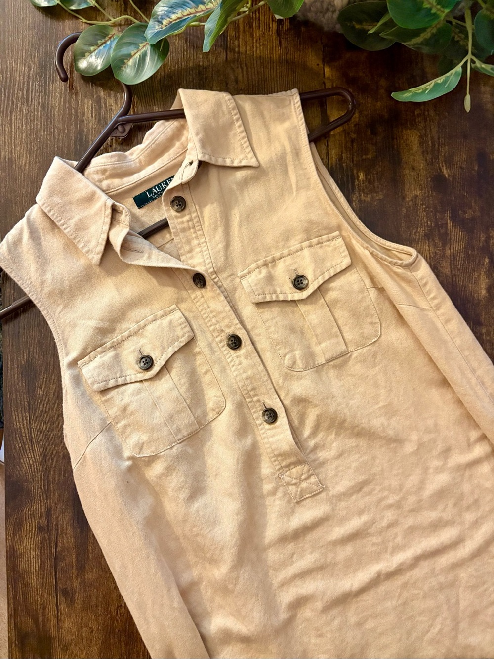 Ralph Lauren Beige Sleeveless Button-Front Dress